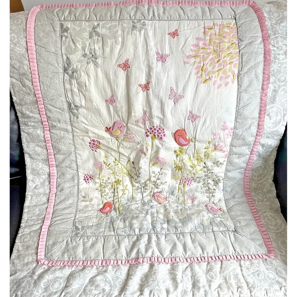 Just Born Song Bird Spring Garden Floral‎ Embroidered Baby Crib Comforter